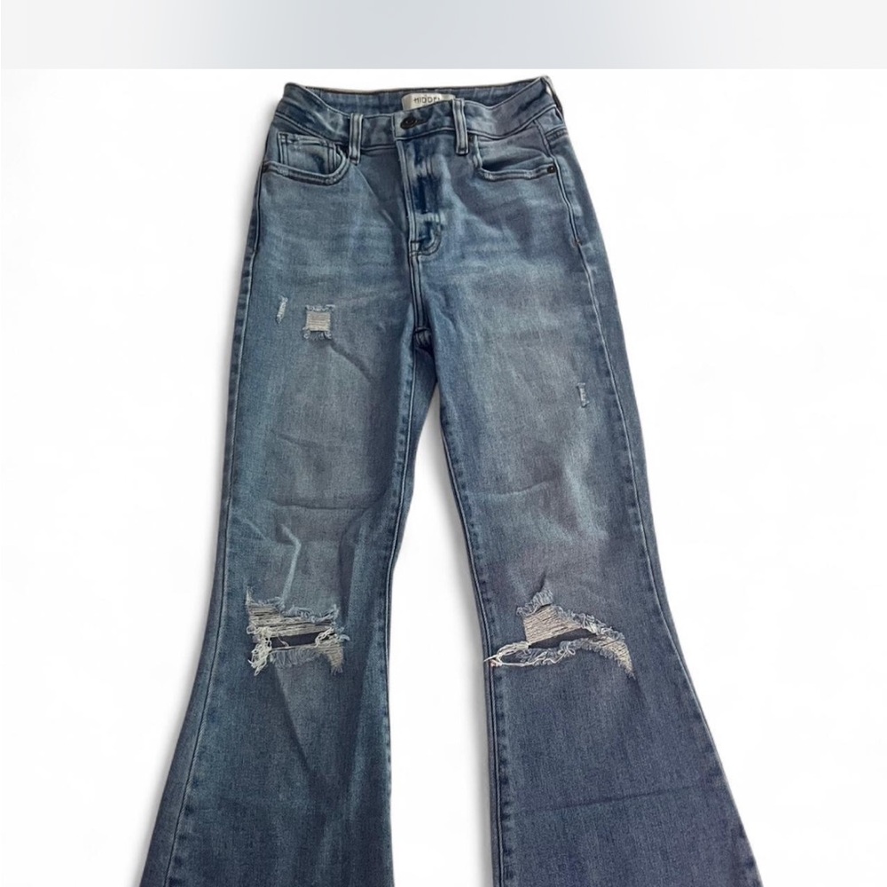 Distressed Hidden Blue Flare Jeans